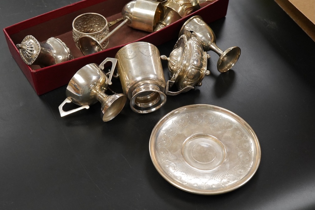A collection of silver cruet items, napkin rings and other items various, weight approx. 15.37ozt
